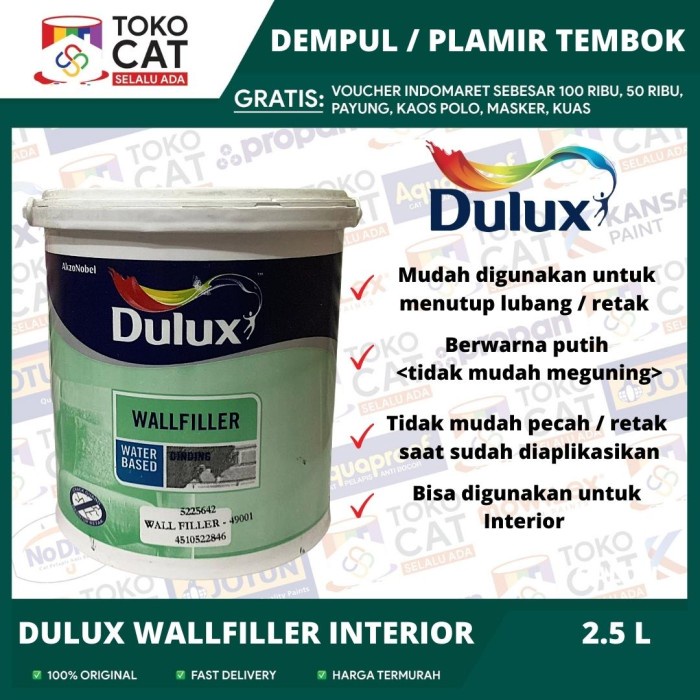 Dulux Wallfiller Plamur /Plamir Tembok /Dempul Interior 3,5 Liter Galon // Dempul Tembok Interior