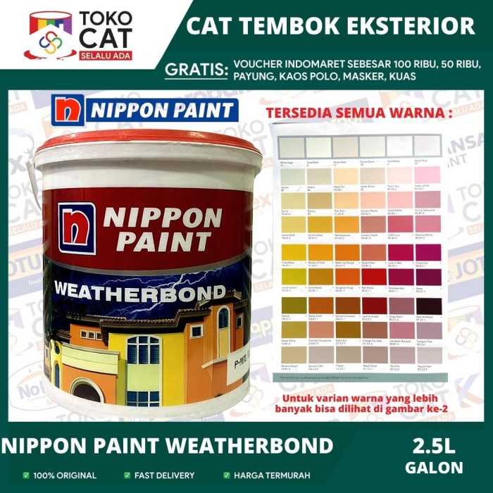 Cat Tembok Luar Nippon Paint Weatherbond Cat Tembok Brilliant White / Putih 2.5 Liter Galon // Cat Tembok Eksterior // Cat Tembok Exterior
