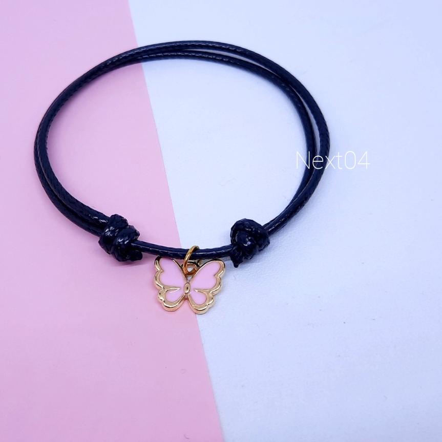 Star Brands Gelang Couple Persahabatan 3 Orang Bestie Kupu-Kupu Tali Korea Simple Hitam