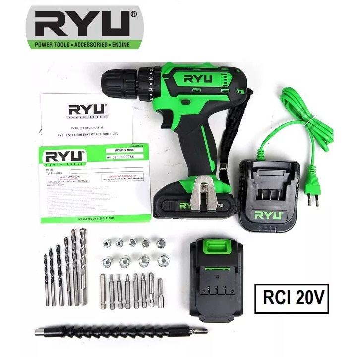 Ryu 20V Koper Rci20V Cordless Impact Drill Mesin Bor Baterai Tembok-Obeng Listrik