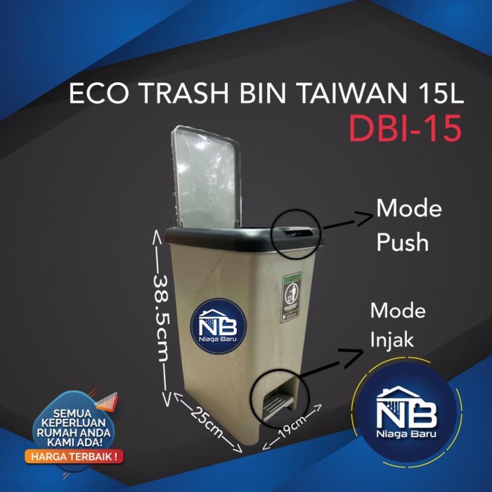TEMPAT SAMPAH INJAK MODE PUSH 15 LITER ECO TRASH BIN TAIWAN DBI-15