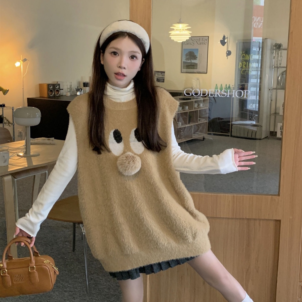 Gaun Balut Tiga Dimensi Wanita, Atasan Rompi Pakaian Monster Berbulu Segar Lembut Manis Gaya Korea M