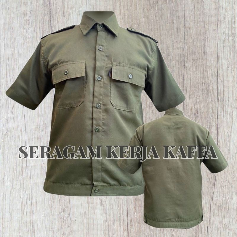 Seragam Kasual Polos Seragam Kerja seragam Lengan pendek Hijau Army Premium Kemeja Lapangan