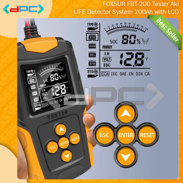 ✨Baru Foxsur Fbt-200 Tester Aki Life Detector System 3Ah-200Ah Dengan Lcd Terbaru