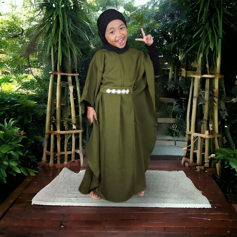 Kaftan Anak Perempuan Selin 1 sampai 12 Tahun Polos  Tali Bunga