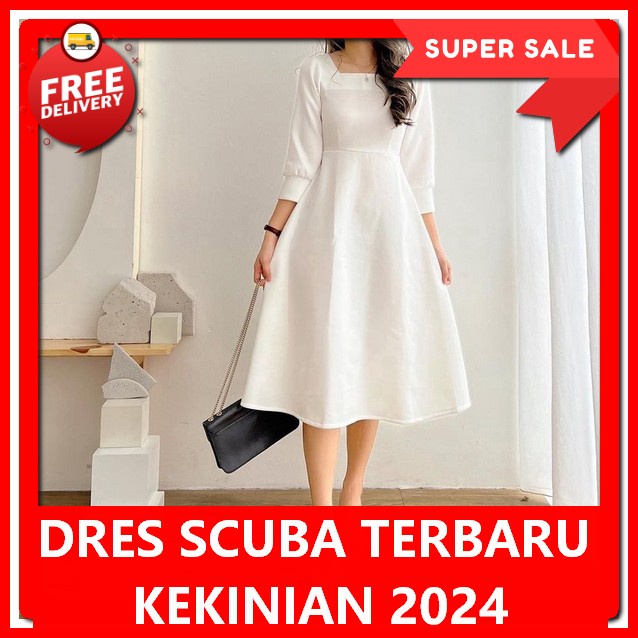 Dress Maroon Korean Style Drees Korea Statyle Remaja Long Dresz Skuba Kekinian Baju Pesta Kondangan 