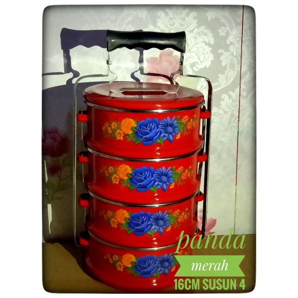 Rantang Enamel 14Cm Susun 4 &16Cm Susun 4 Warna Merah/Rantang Jadul