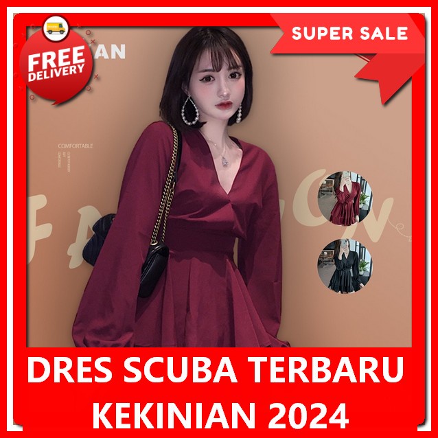 Deress Wanita Casual Korea Longdresss Motif Terbaru 2024 Dresss Non Hijab Dreds Skoba Wanita Import 
