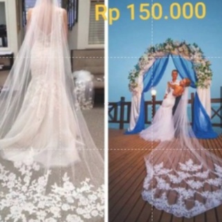 Veil Gantin/ Slayer Wedding 3,5 Meter Brokat Putih
