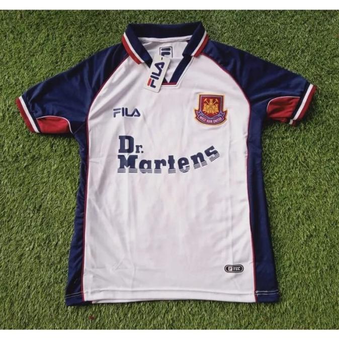 Jersey Sepak Bola West Ham United Away Retro 1999 Dr Martens