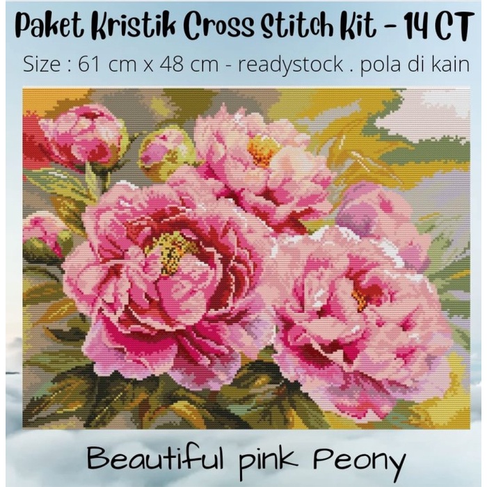 [COD] Paket Kristik Sulam Diy Cross Stitch Jahit - Bunga Peony Terbaru