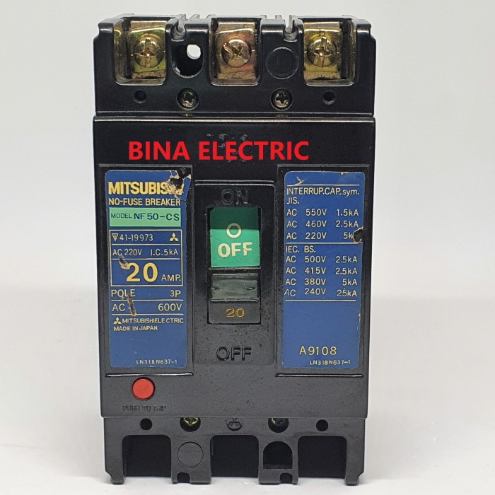 [New] Mccb Mitsubishi Nf50-Cs 3P 20A / Nfb Mitsubishi Nf50Cs 3P 20A Terbatas