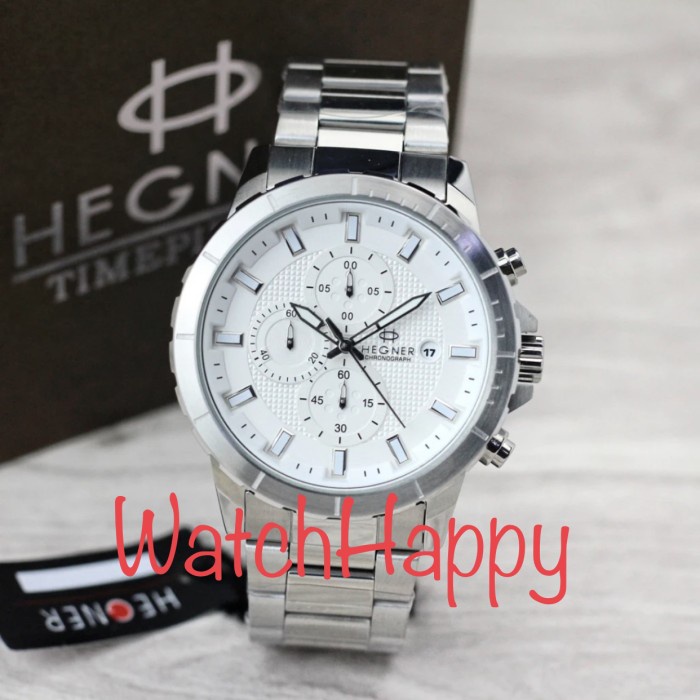 ✅New Ori Jam Tangan Pria Hegner 1702 Hw1702 Hw 1702 Silver White Chrono Sport Berkualitas