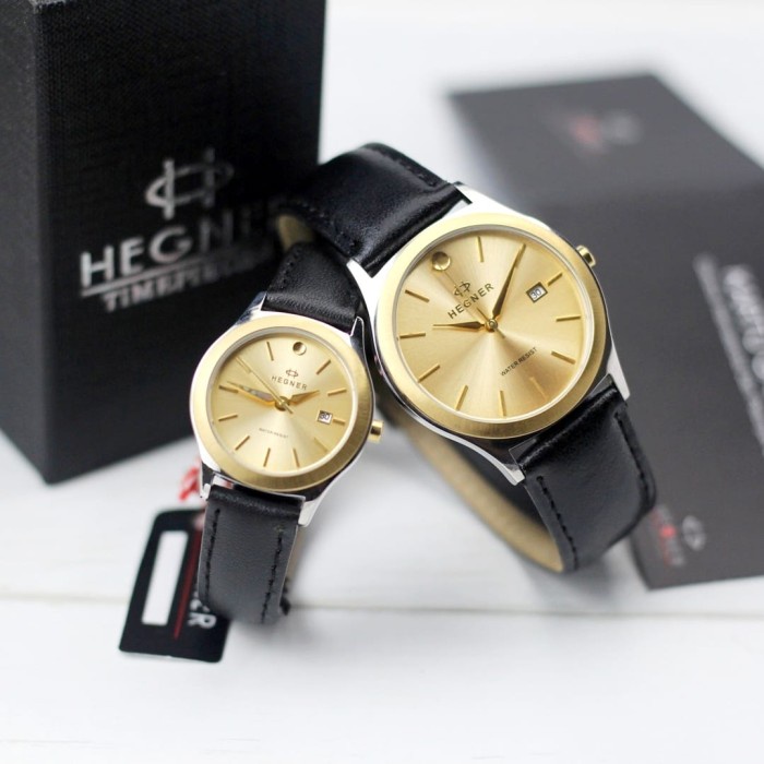 ✅New Ori Jam Tangan Couple Hegner 317 Ori Grnsi 1 Th Silver Gold Kulit Hitam Terbatas
