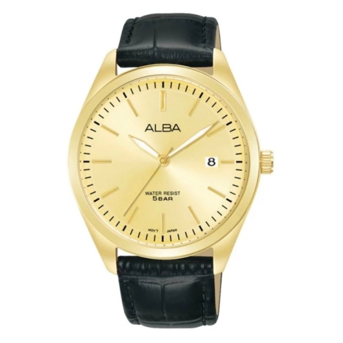 ✅New Ori Alba Pria As9S24X1 As9S24 Quartz Black Leather Strap Diskon