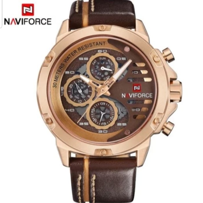 ✅New Ori Jam Tangan Pria Naviforce Nf9110-3M Original Brown Rosegold Diskon