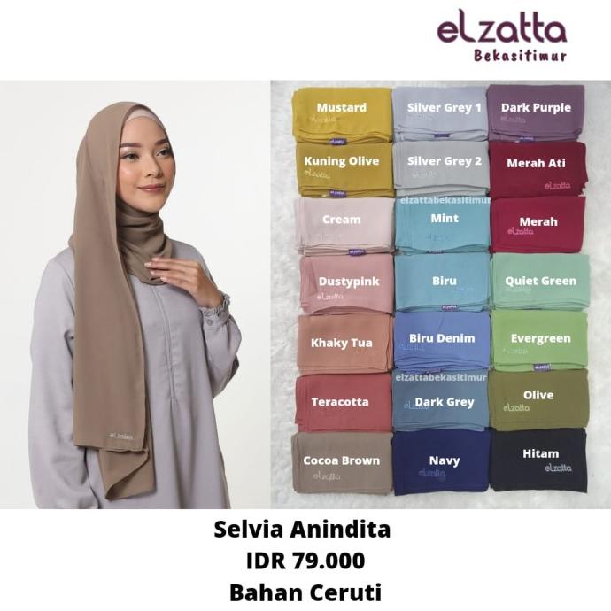 Ready Pashmina Elzatta Selvia Anindita Original pashmina polos Elzatta terlaris