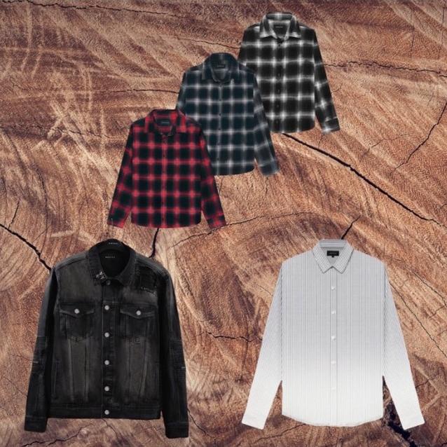 Rucas Gradient Oxfort Shirt Flannel Jade Black Biker Denim Jacket