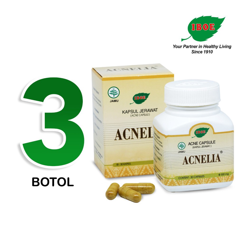 

Jamu IBOE 3 botol Acnelia (Atasi Jerawat, Radang Jerawat, Skincare) 30 kapsul