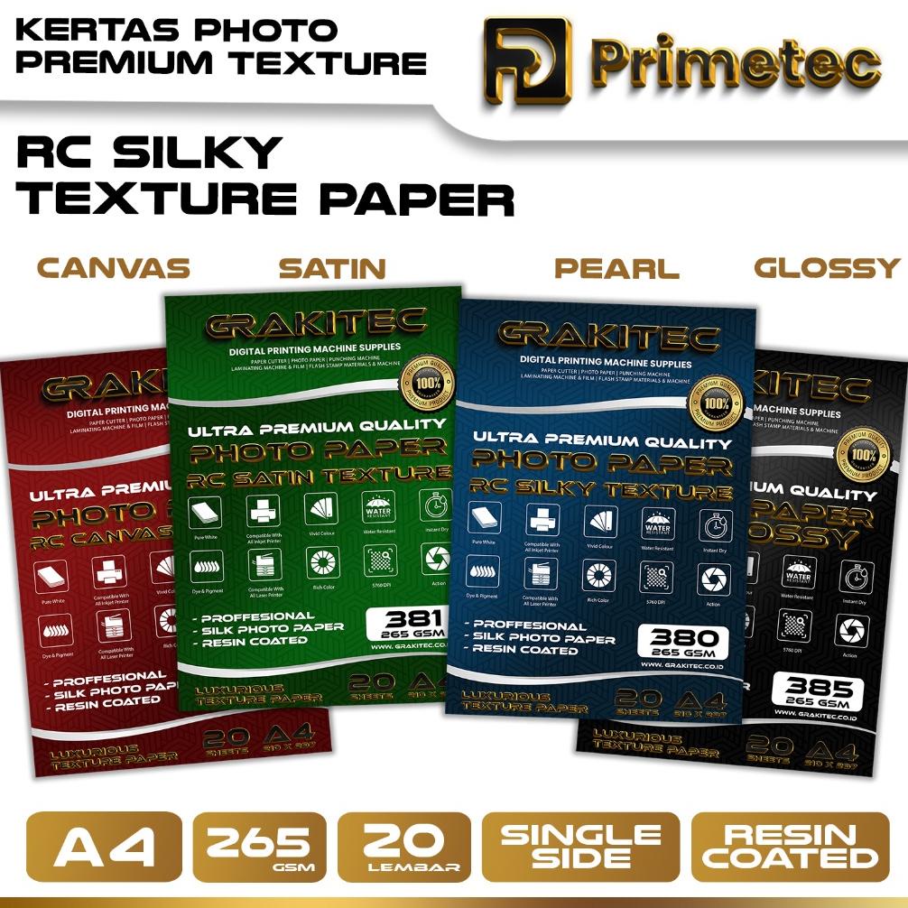 

Terbaru! Kertas Foto Silky Texture A4 Professional Silky, Glossy Po Paper 265 A4, Motif Pearl, Canvas, Satin / Luster Resin Coated Primetec !!
