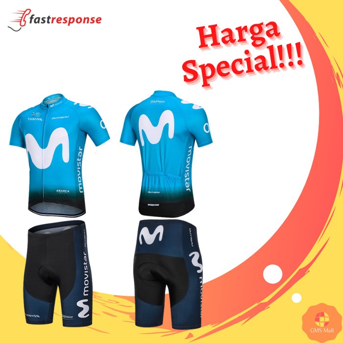 [COD] Jersey Sepeda Roadbike Mtb Baju Celana Gel Coolmax Movistar Biru Xxl Limited
