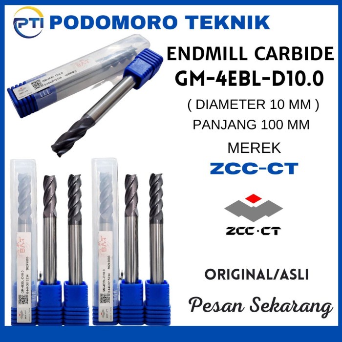 [New] Endmill Carbide 10X100L Merek Zcc-Ct 45 Hrc Endmill Zcc-Ct Terbaru