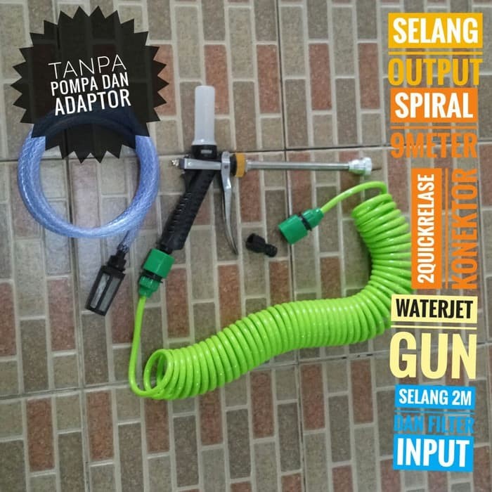 [Original] Paket Selang Input Dan Output Spiral 9Meter Dengan Water Jet Gun Sabun Diskon