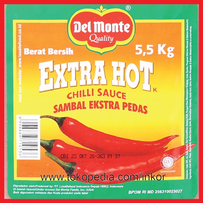 

Delmonte Extra Hot Chilli Sauce Sambal Extra Pedas Jerigen 5.5Kg