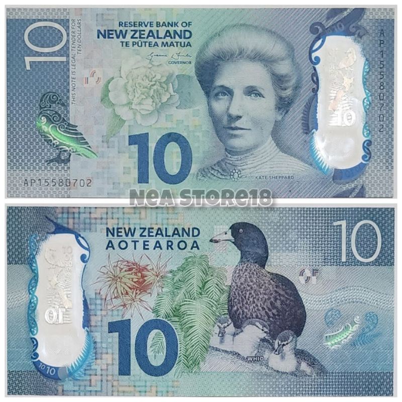 Souvenir Hadiah Uang Kuno New Zealand 10 Dolar Polymer