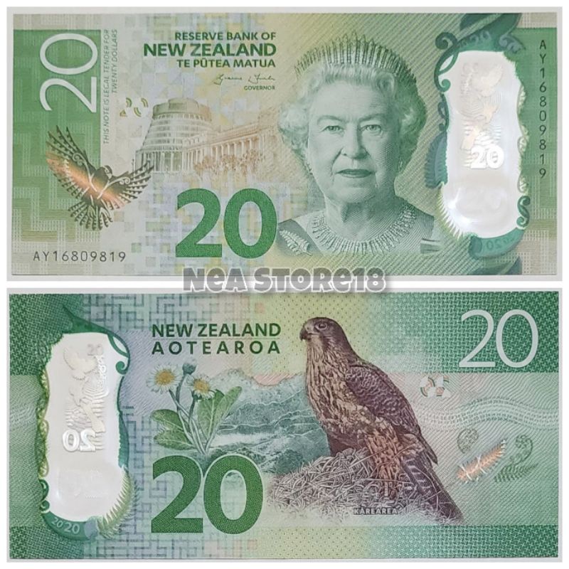 Souvenir Hadiah Uang Kuno New Zealand 20 Dolar Polymer