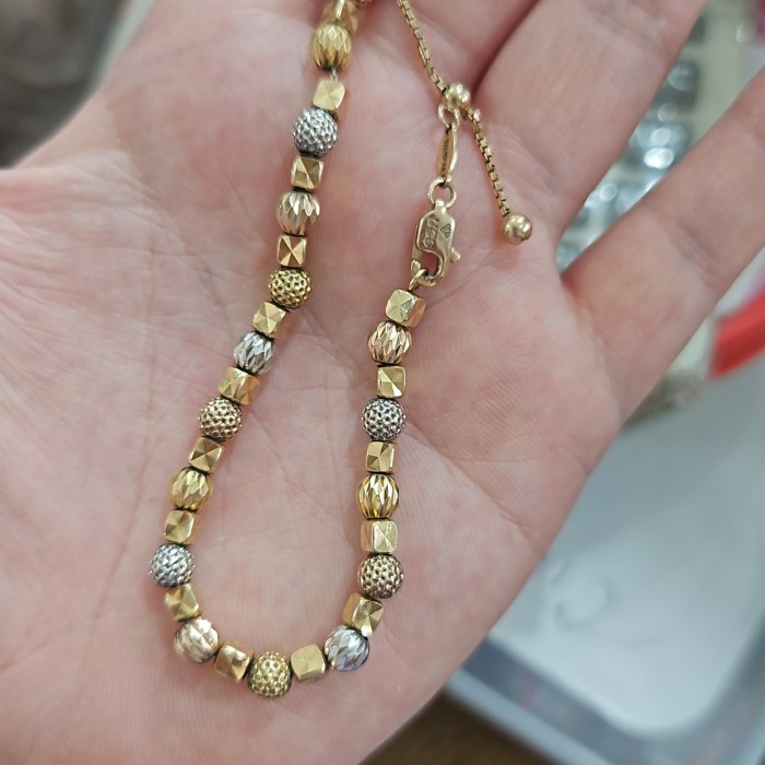 ✨Sale Gelang Serut Bola Pasir Pentol Rosegold Putih Ubs Emas Asli 375 Unik Limited