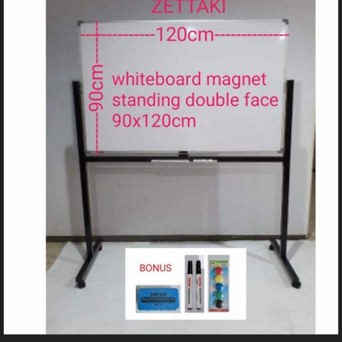 

✨Sale Papan Tulis Whiteboard Standing Magnet Double Face Zettaki 90X120Cm Terbatas