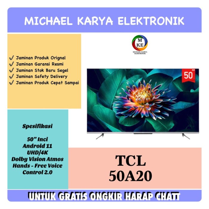 ✨New Tcl 50 Inch Android 11 Tv 4Kuhd-Hdr10-Hfvc 2.0-Memc-Hdmi 2.1 50A20 Limited