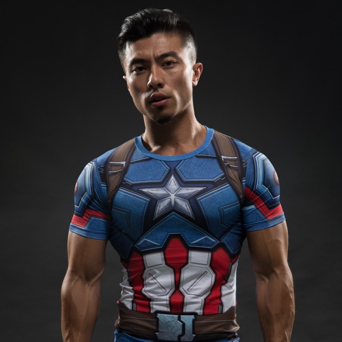 Baju Kaos 3D Captain America Kapten Amerika Gym Fitness Fitnes