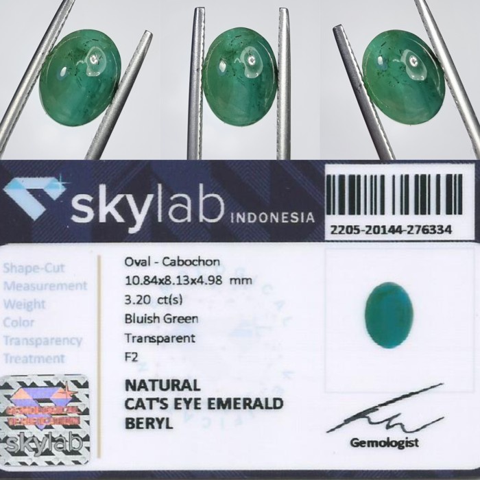 ✨Termurah Natural Hq Batu Cat Eye Emerald Beryl Jamrud Ethiopia 3.20 Cts Terbaru