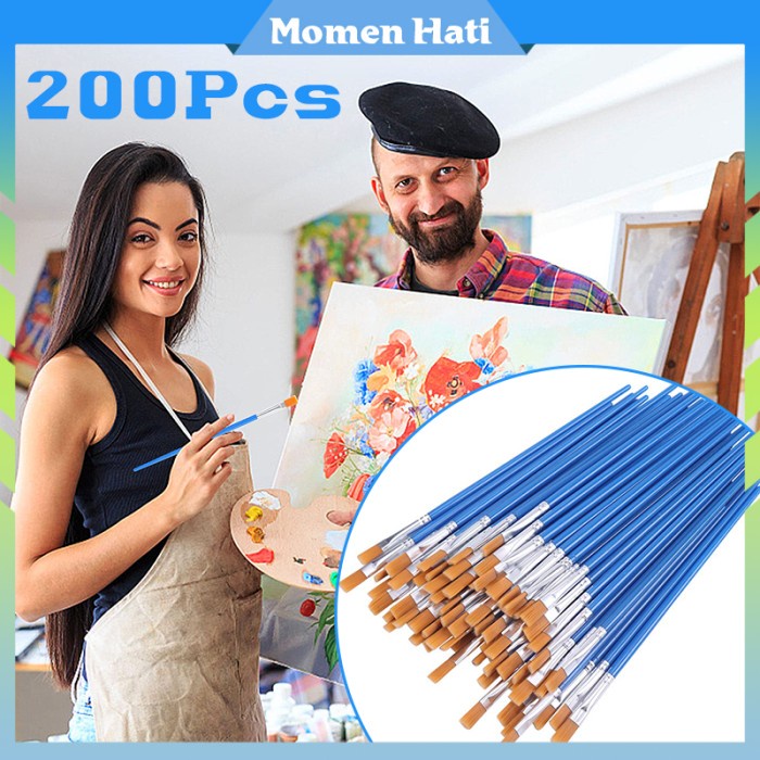 

Kualitas terbaik] 200 Pcs Kuas Lukis Flat Nilon Kuas Face Painting Paint Brush Set