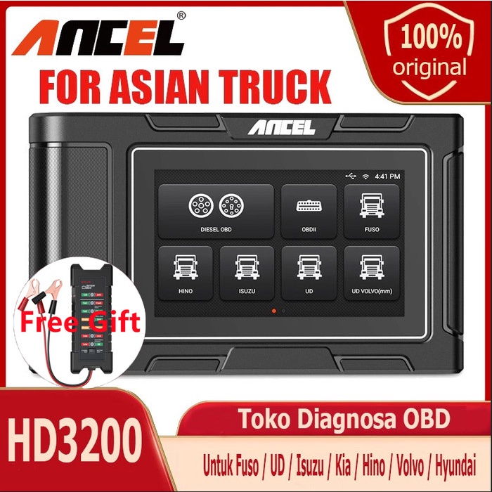 [Original] Ancel Hd3200 12V/24V Truk Tugas Berat Mobil Obd2 Scanner Sistem Penuh Limited
