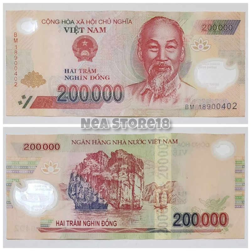 Souvenir Hadiah Uang Kuno Vietnam 200000 Dong Polymer