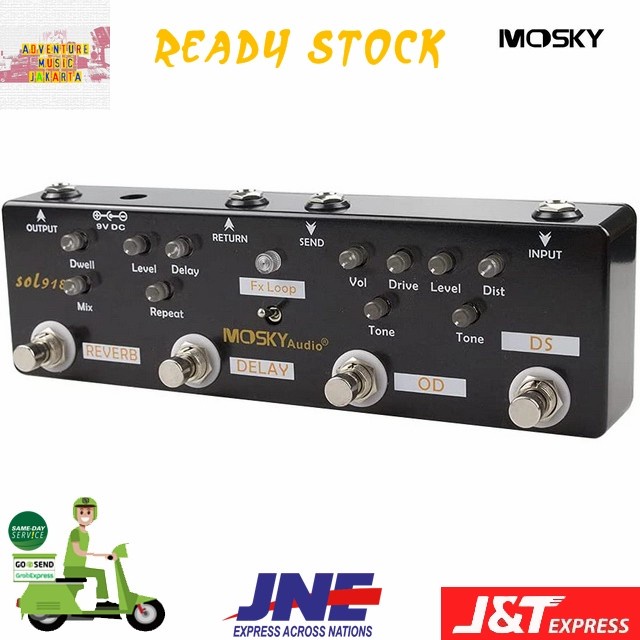 ✨Ori Mosky Sol918 Efek Gitar Distortion Overdrive Fx Loop Delay Reverb 5In1 Diskon