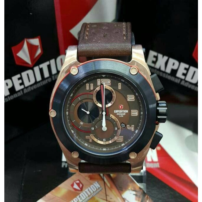 ✨Sale Jam Tangan Expedition 6395. Hitam Rosegold. Leather. Garansi Resmi 1 Limited