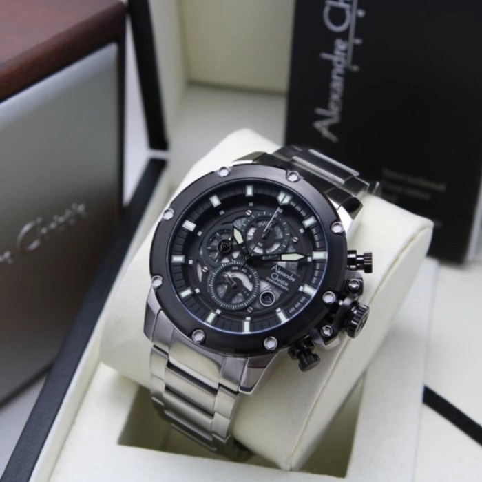 ✨Sale Alexandre Christie Ac 6564 Black Silver Stainless Ac6564 Pria Original Berkualitas