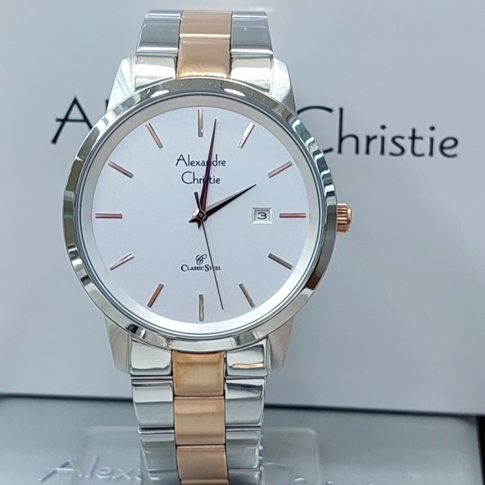 ✨Ready Alexandre Christie Ac8645 Ac 8645 Silver Rosegold Jam Pria Original Terbaru