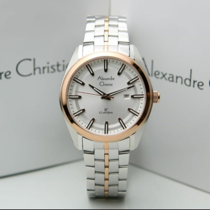 ✨Sale Alexandre Christie 8637Md Silver Rosegold Pria Original Garansi 1Tahun Terbaru