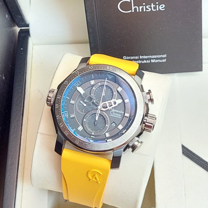 ✨Ready Alexandre Christie Ac6565 Ac 6565 Yellow Black Kuning Band Jam Pria Terbaru