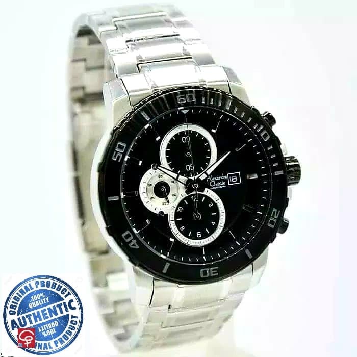 ✨Ready Alexandre Christie Ac 6473 Ac6473 Silver Black Pria Jam Original Berkualitas