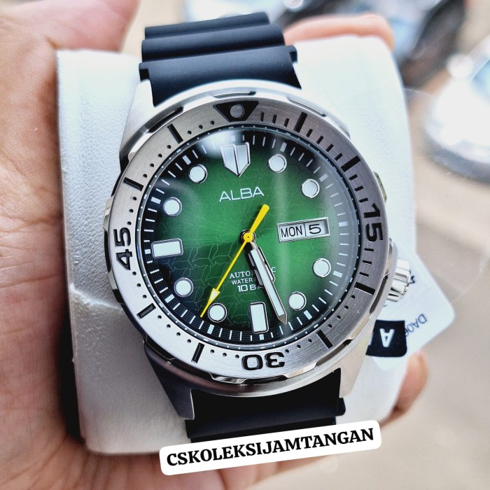 ✨Ready Jam Tangan Pria Alba Automatic Al4447X1 Al4447 Silver Green Original Berkualitas