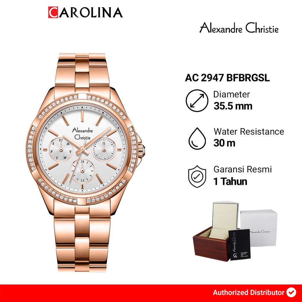 Jam Tangan Wanita Alexandre Christie Multifunction AC 2947 BFBRGSL Silver Dial Rose Gold Stainless S