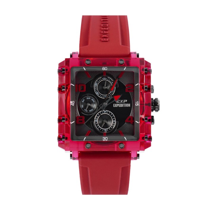 JAM TANGAN EXPEDITION 6808 E6808 WANITA BLACK RED RUBBER ORIGINAL