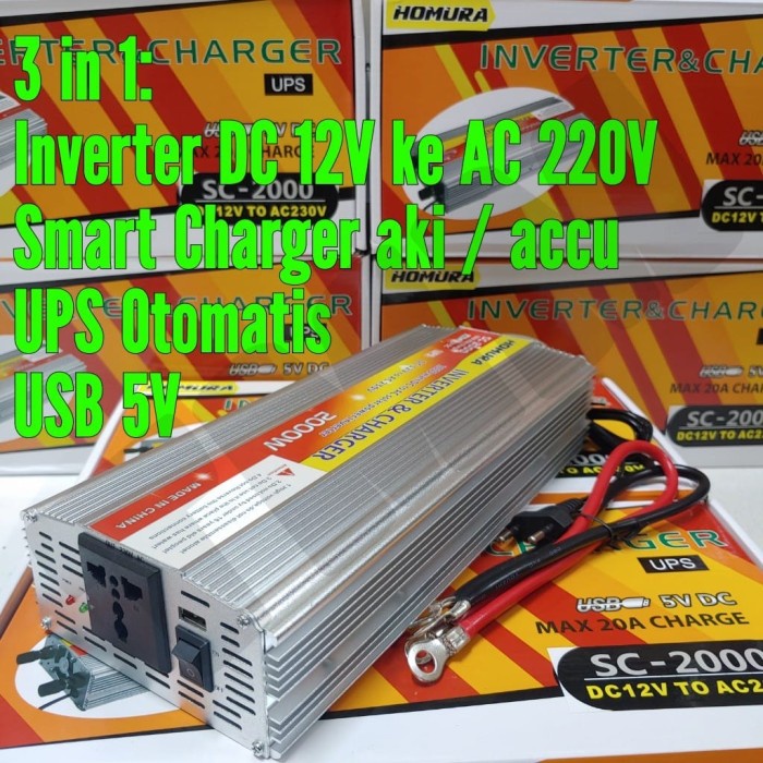 ✅Sale Inverter 2000 Watt Plus Charger 12Vdc 10A Ups 12 Vdc To 220 Vac Terbatas