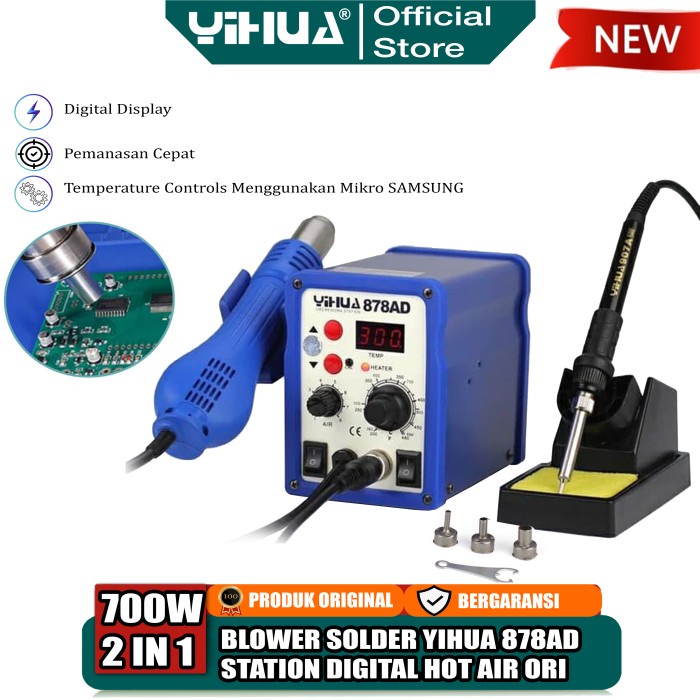 [Original] Yihua 878Ad Blower Solder Uap 2 In 1 Hot Air Gun Soldering Station Ori Terbatas